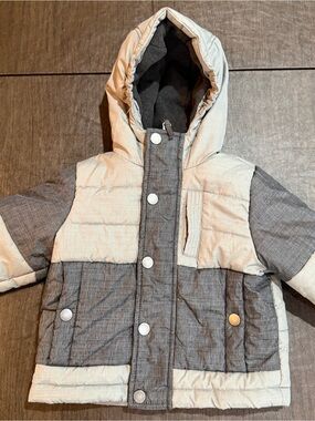 Rothschild Grey Color-Block Hooded Puffer Jacket Sz 6-9 Months